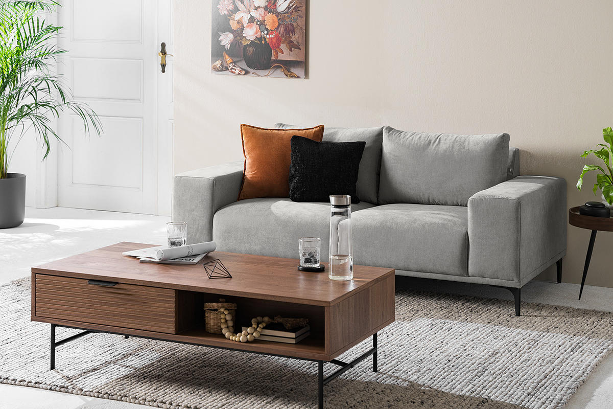 2-SITZER SOFA - Schwarz/Grau, Textil/Metall (180/78/91cm) - home24