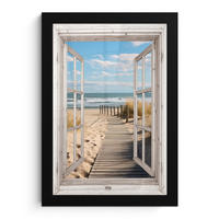 GERAHMTES BILD Fenster - Meer - Küste - Natur - Ausblick - Strand - Wattenmeer 20x30 cm - Beige, Papier (20/30cm) - MuchoWow