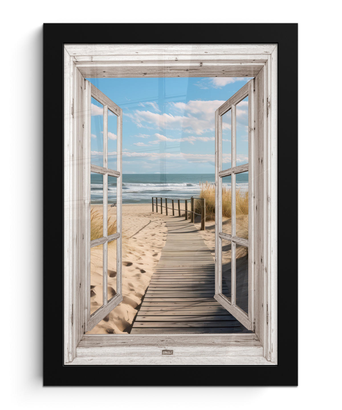 GERAHMTES BILD Fenster - Meer - Küste - Natur - Ausblick - Strand - Wattenmeer 20x30 cm - Beige, Papier (20/30cm) - MuchoWow