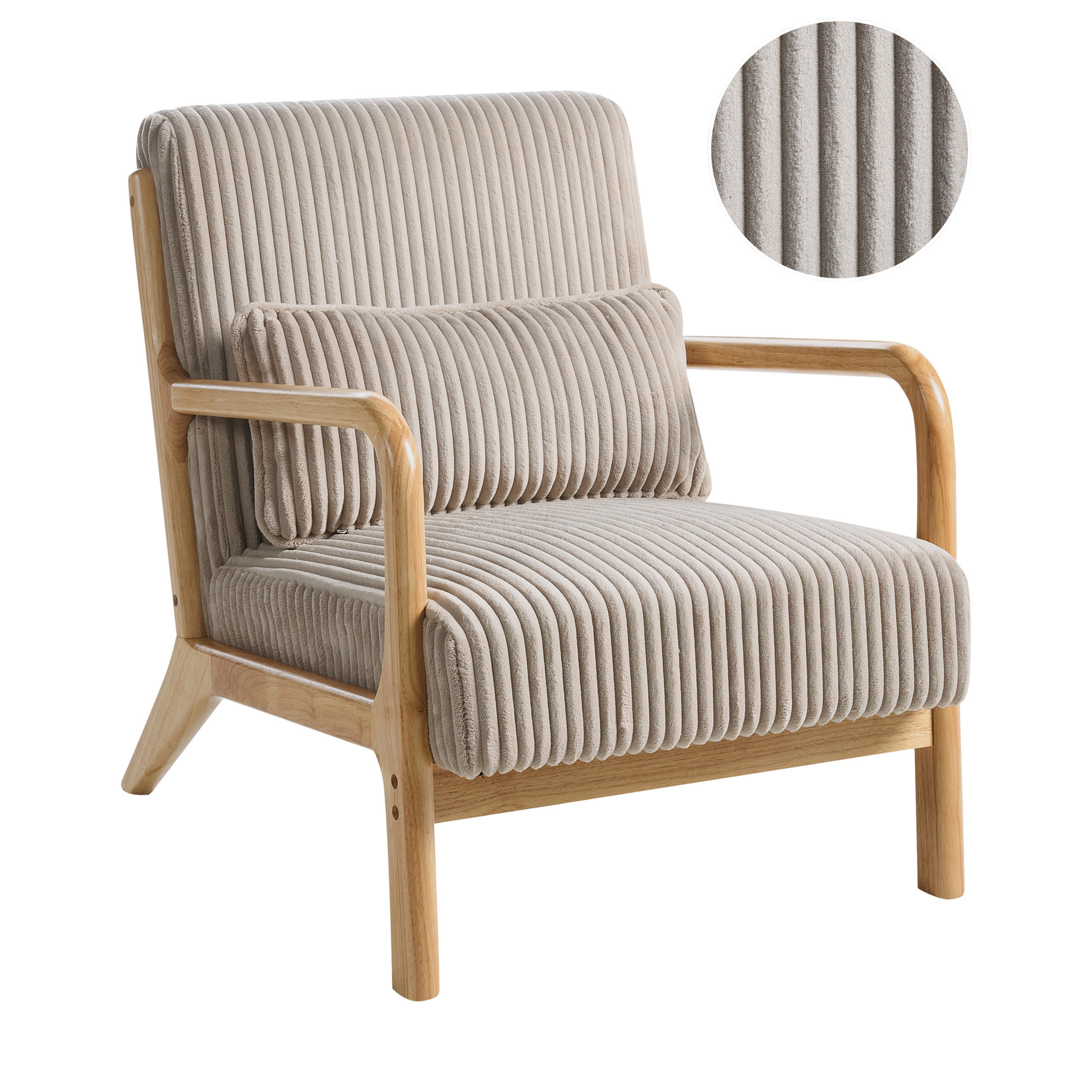 SESSEL Sorsele Cord Beige - Hellbraun/Beige, Holz/Textil (64/77/82cm) - Beliani