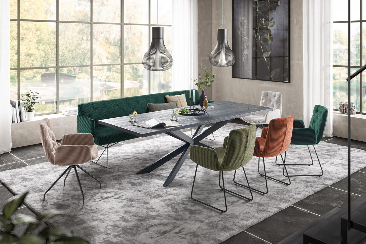 ESSZIMMERBANK CHARME Smaragdgrün Cord - Smaragdgrün, Textil (166/85/69cm) - KAWOLA