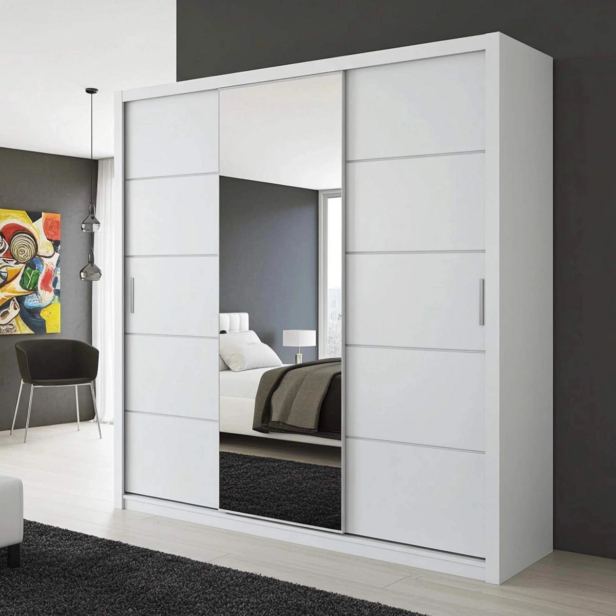 SCHIEBETÜRENSCHRANK Tamiza 250/215/62 3-türig - Silberfarben/Weiß, Holzwerkstoff/Kunststoff (250/215/62cm) - Ravio