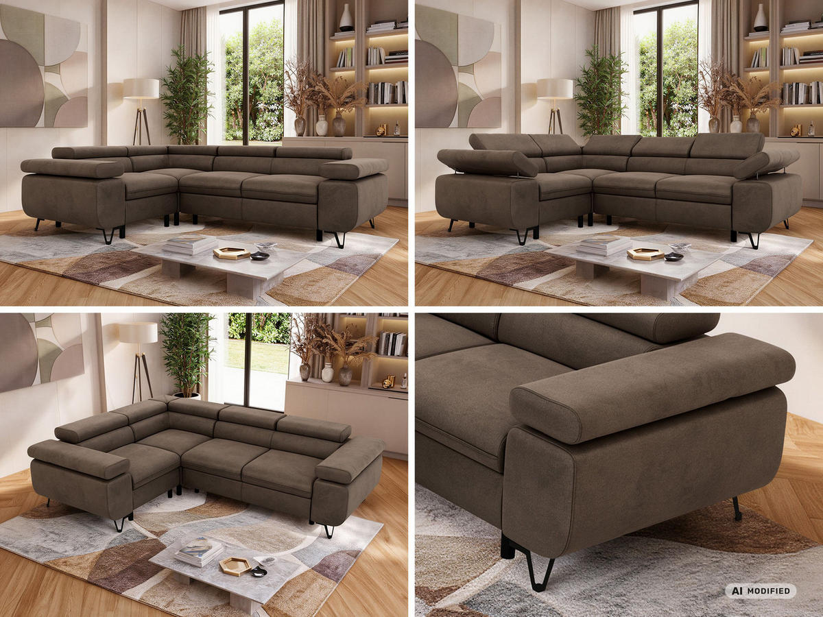 ECKSOFA ORSO L Braun Velvet - Links Seite - Schwarz/Braun, Textil/Metall (197/268cm) - MKS
