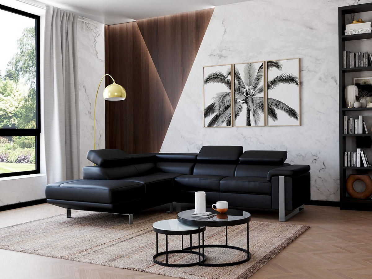 SOFA ohne Schlafmöglichkeit - 5 Personen - Leder - Schwarz - Schwarz, Leder (253/87/213cm) - Vente-Unique