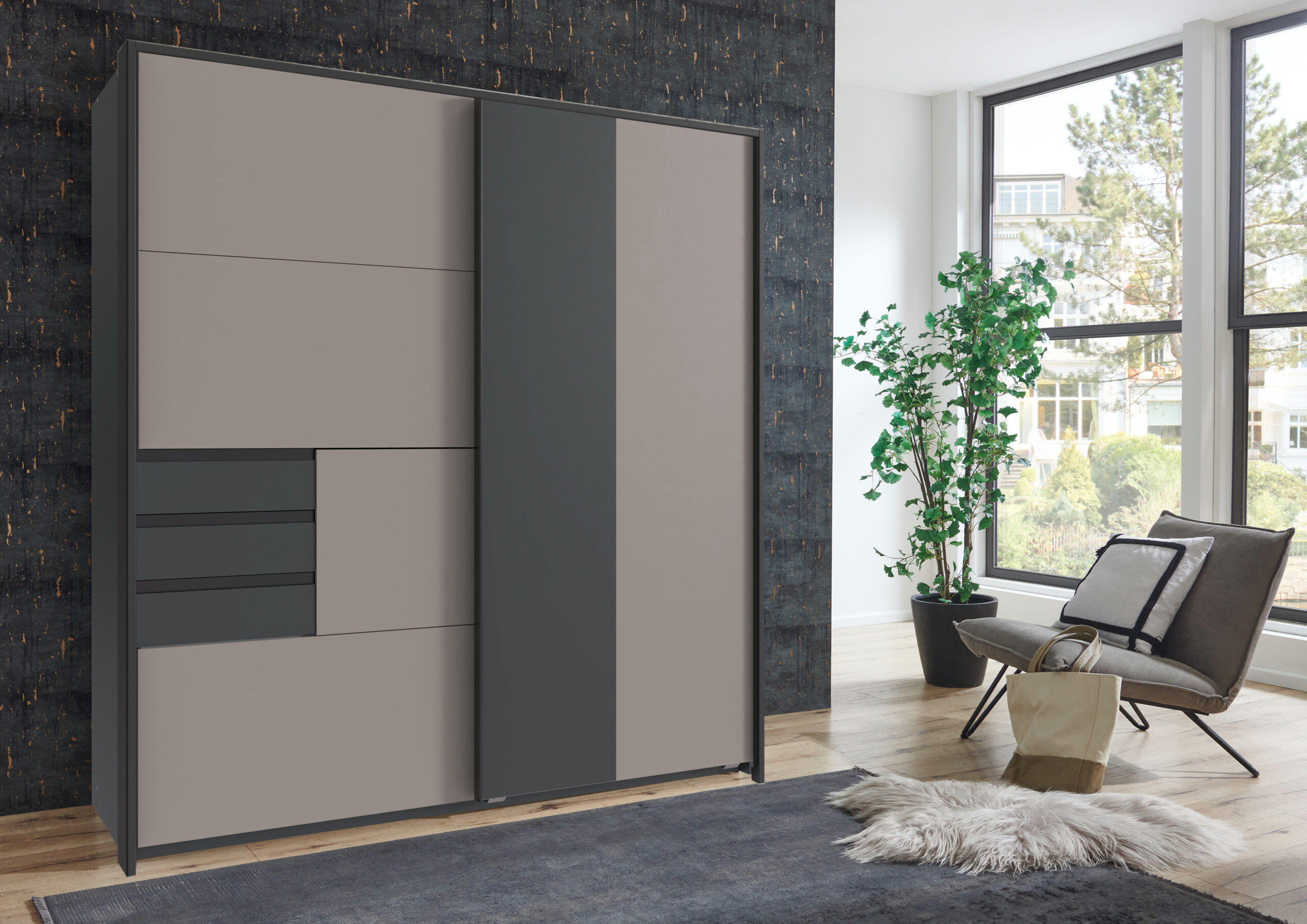 PASSEPARTOUTRAHMEN zu Kleiderschrank Coburg in Saharagrau mit Grafit - Grau, Holzwerkstoff (183/200/12cm)
