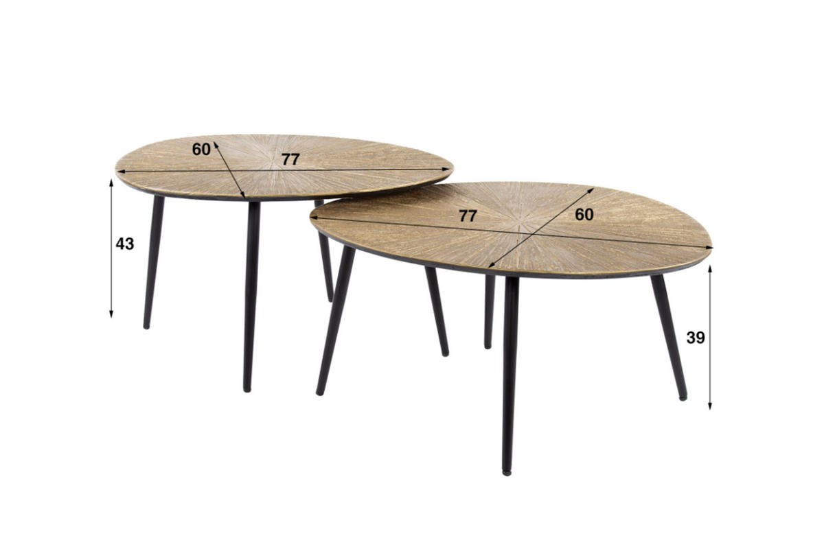 COUCHTISCH-SET TIBALI Bronze Metall - Schwarz/Bronzefarben, Metall (77/60/43cm) - KAWOLA