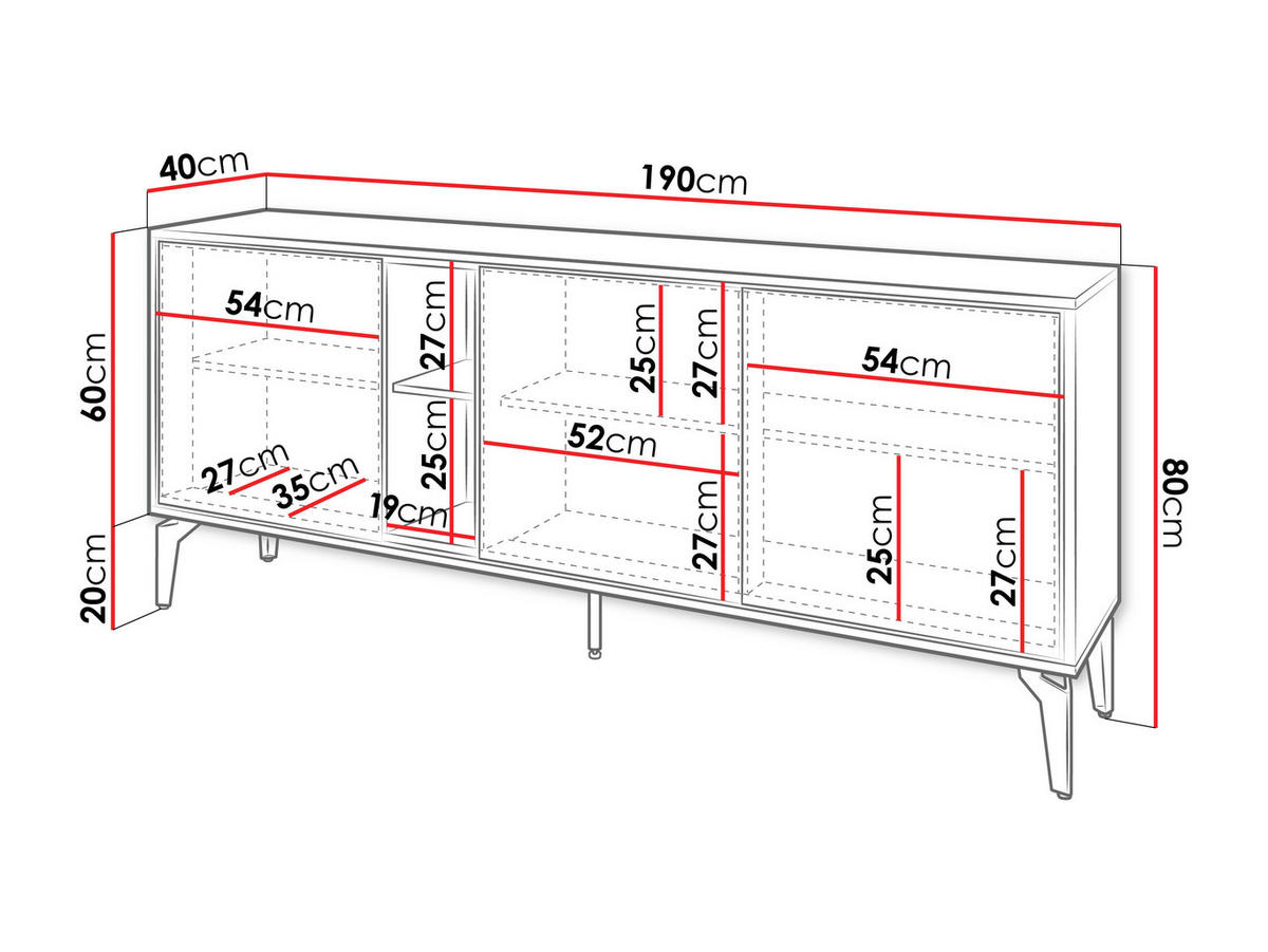 SIDEBOARD Ella 190 - Schwarz/Braun, Holzwerkstoff/Metall (190/80/40cm) - MIRJAN24