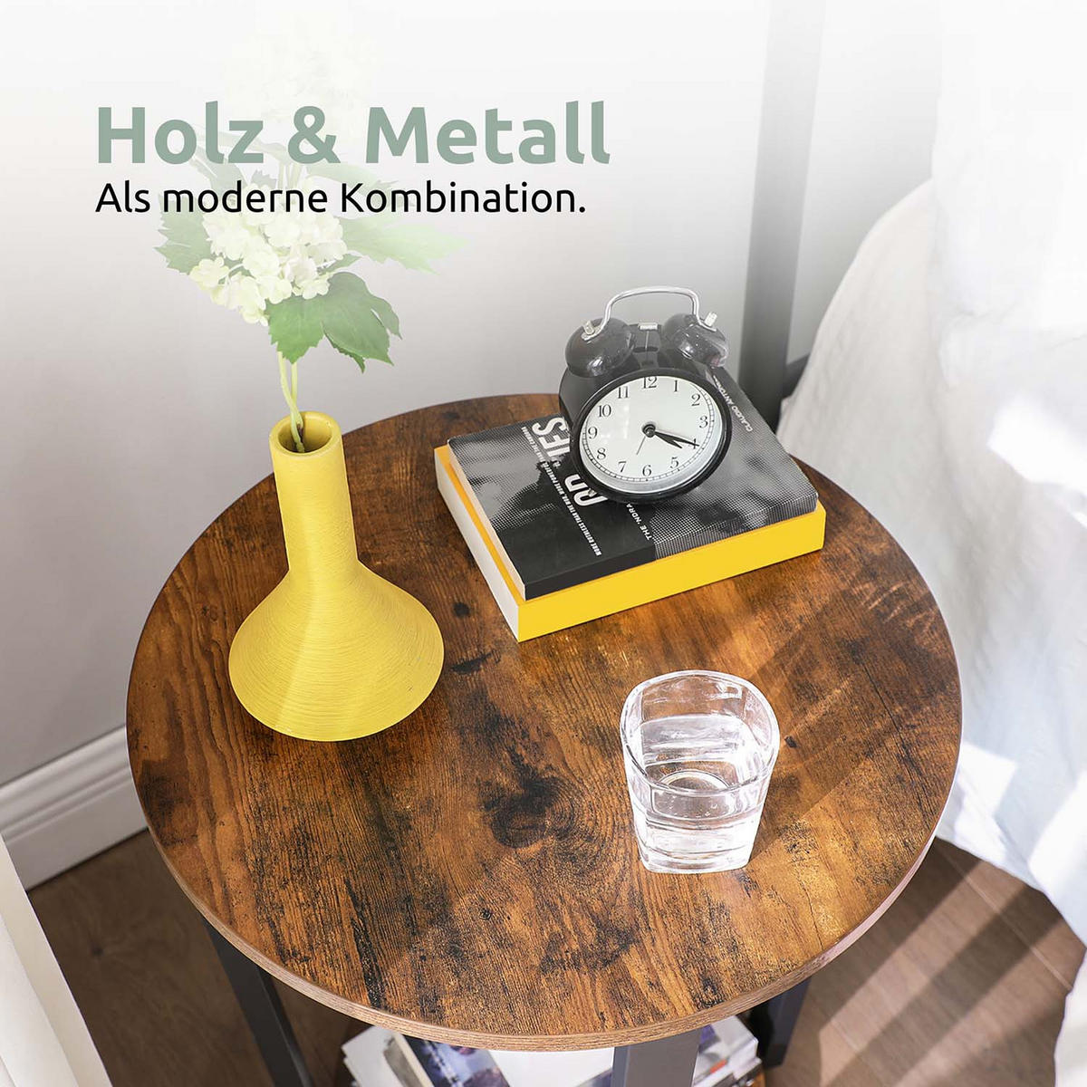 BEISTELLTISCH Lorie - Holzfarben / Metall - Ø 50cm - Schwarz/Naturfarben, Holzwerkstoff/Metall (50/50/57cm) - holz4home