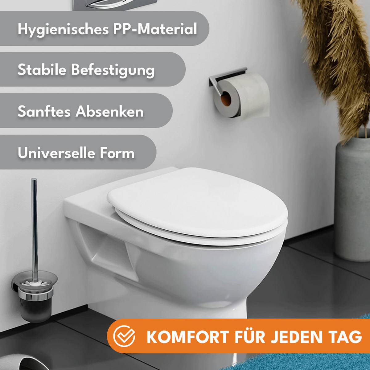 TOILETTENDECKEL mit Absenkautomatik - Weiß, Kunststoff (44.5/5/46.5cm) - KRUMAD