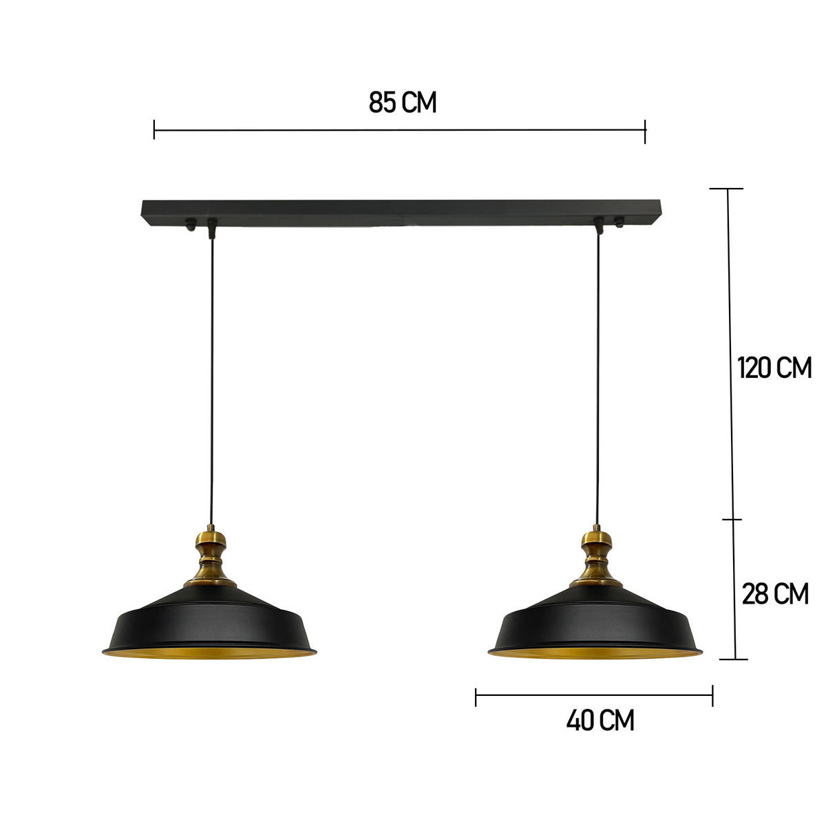 PENDELLEUCHTE Asletl 2 Flammig 40/36 cm - Goldfarben/Schwarz, Metall (36/40/28cm) - Bamyum