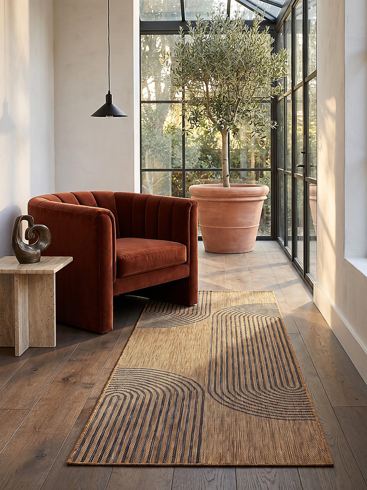 LÄUFER Outdoor, Fußbodenheizung-geeignet, mit Bogenmuster, VIGOLENO in Braun-Schwarz, 80 x 250 cm - Braun, Textil (80/250cm) - KADIMA DESIGN