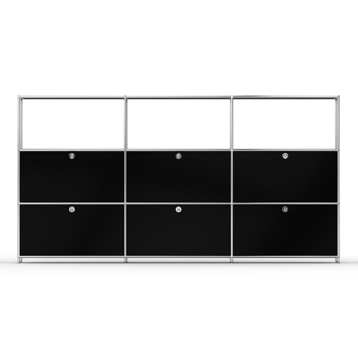 HOCHSCHRANK, 3 offene Fächer, 6 Klappen, Breite 227 cm, Schwarz - Chromfarben/Silberfarben, Metall (40/118/227.2cm) - Versee