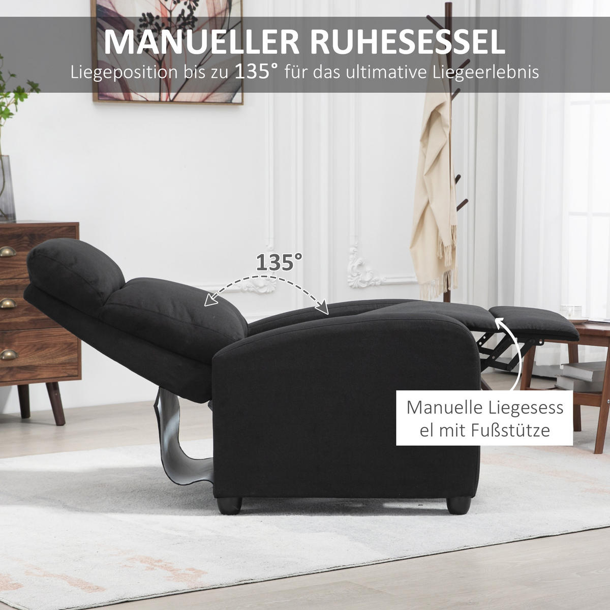 RELAXSESSEL - Schwarz, Kunststoff/Metall (88/101/69cm) - HOMCOM