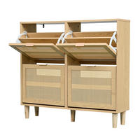 SCHUHSCHRANK Rattan 4 Klappen Landhausstil 100x25x90cm - Eichefarben, Holzwerkstoff (25/90/100cm) - FLIEKS