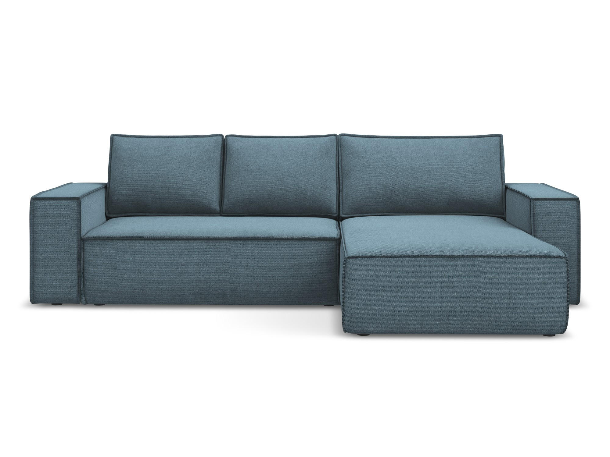 ECKSOFA mit Schlaffunktion Strukturstoff Stoff Blau - Blau/Schwarz, Kunststoff/Textil (290/185cm) - Makamii