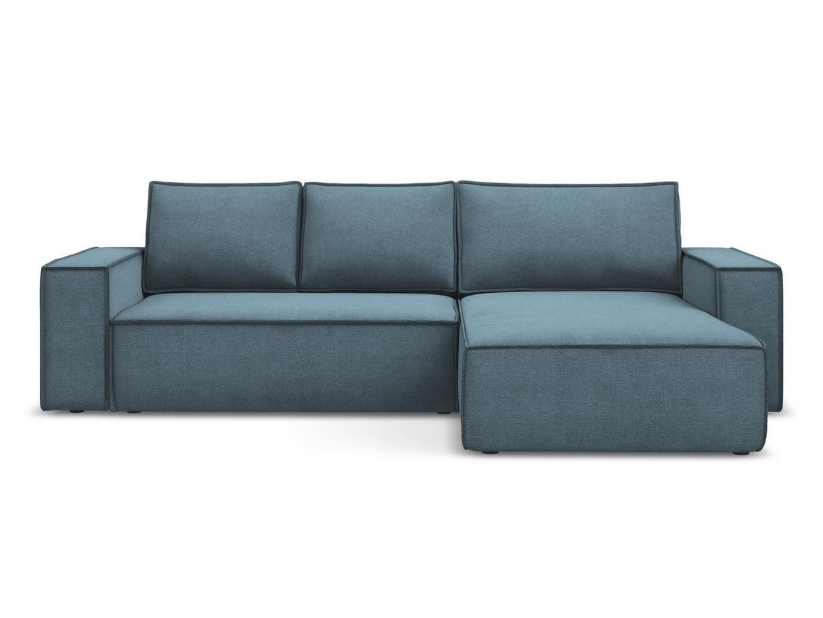 ECKSOFA mit Schlaffunktion Strukturstoff Stoff Blau - Blau/Schwarz, Kunststoff/Textil (290/185cm) - Makamii