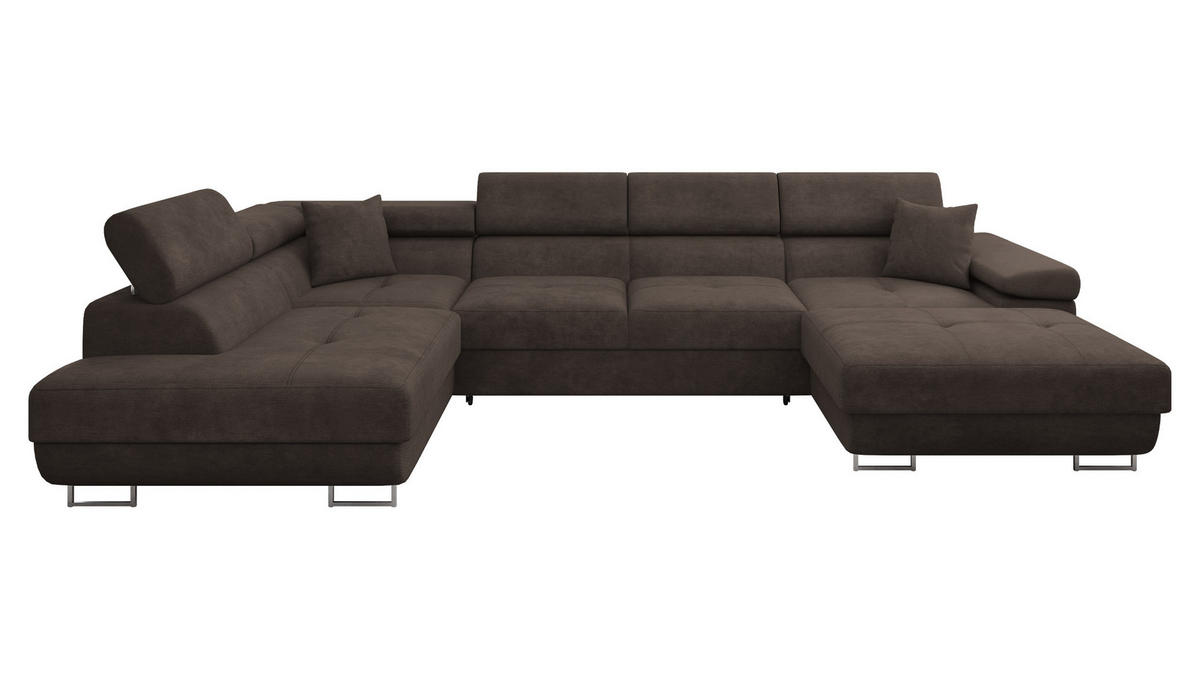 WOHNLANDSCHAFT Torezio Bis, Seite: Links - Dunkelbraun, Holz/Textil (346/90/203cm) - MIRJAN24