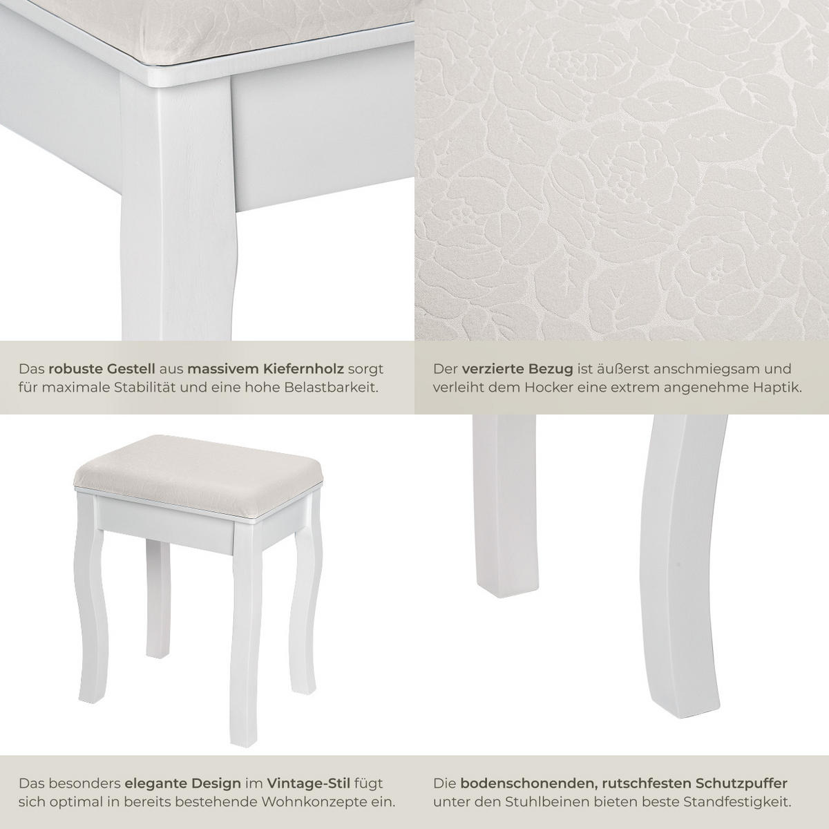 SCHMINKHOCKER ,40 x 30 x 51 cm,weiß - Weiß, Holz (30/51/40cm) - tectake