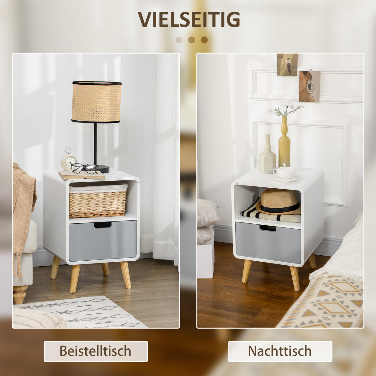 NACHTTISCH, MDF, Weiß, 40 x 38 x 58 cm - Weiß, Metall (38/58/40cm) - HOMCOM