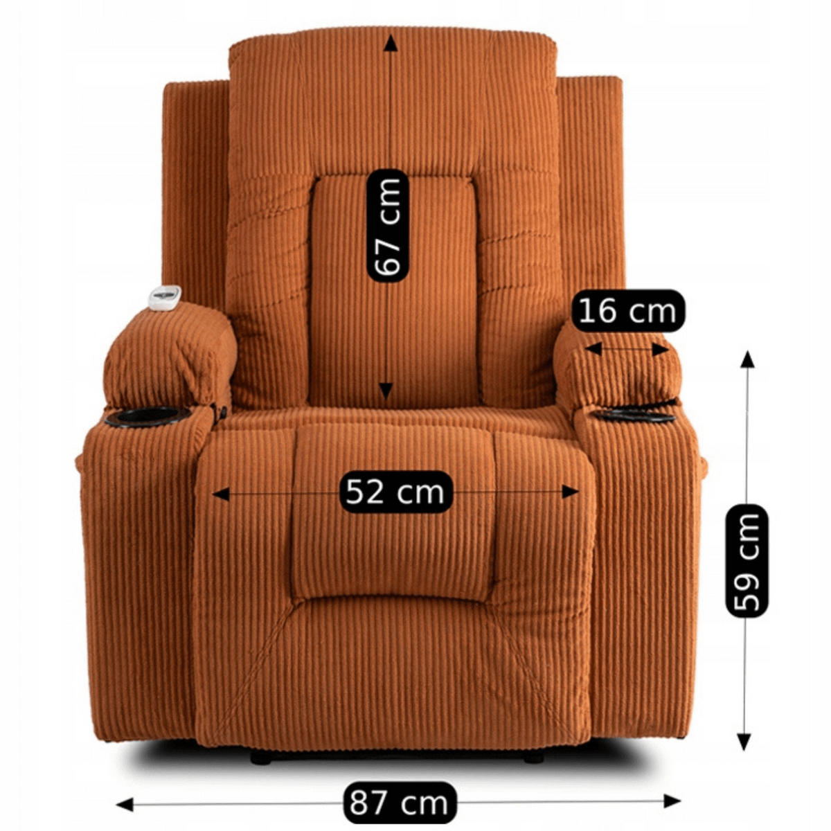 MASSAGESESSEL BOX 2 mit Fußhocker Cord Rost - Braun, Holz/Textil (87/101/85cm) - makarowski meble