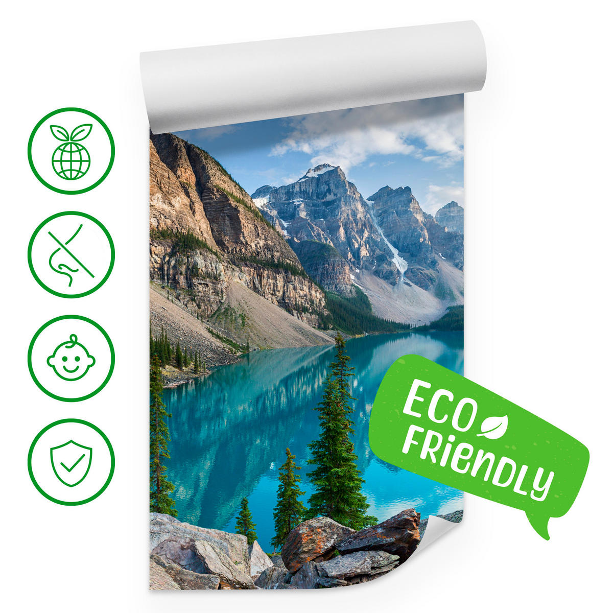 FOTOTAPETE für Wohnzimmer Bergsee Landschaft 3D 350x256 - Beige/Braun, Papier (350/256cm) - Muralo