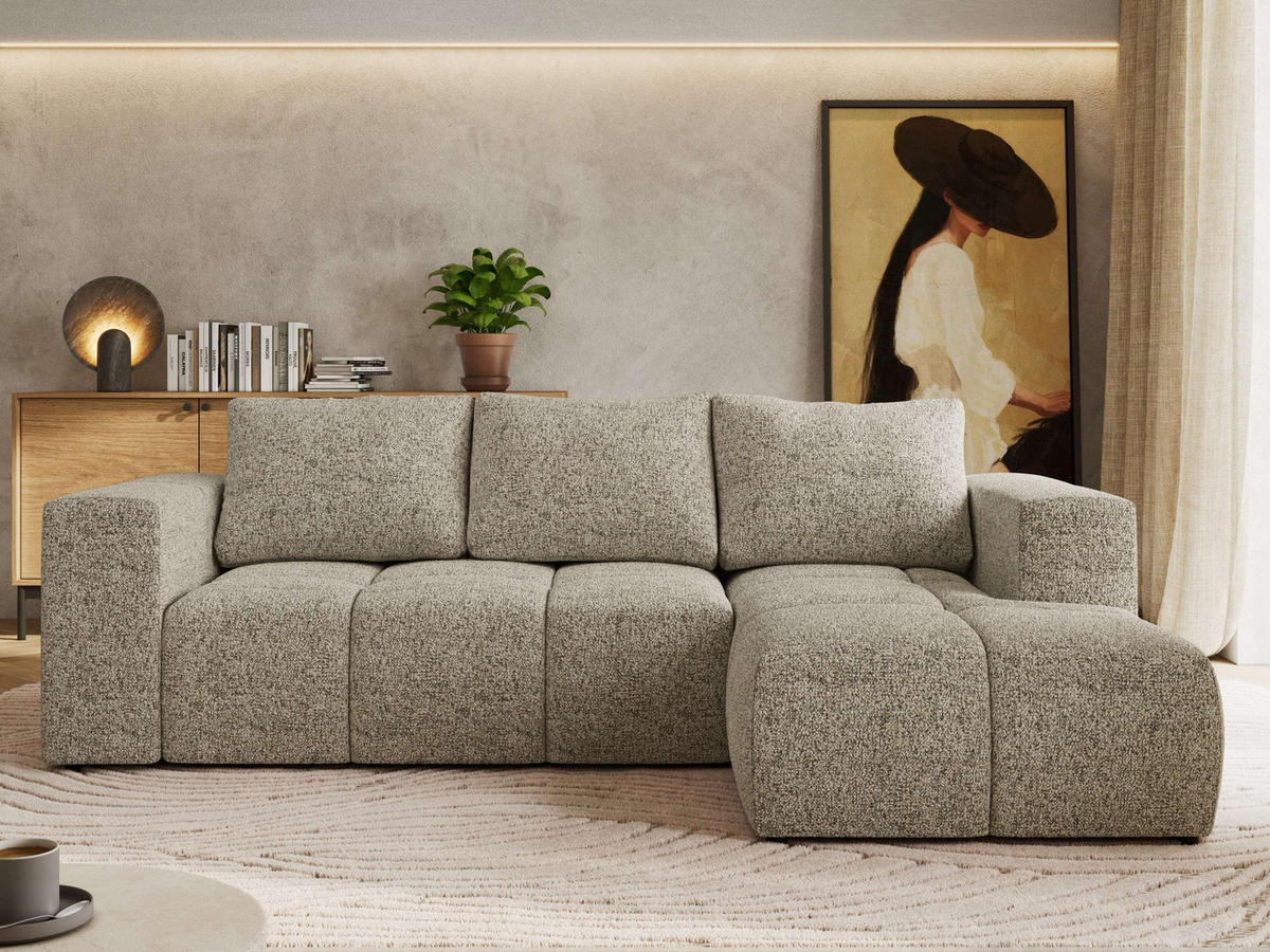 ROHOVÁ SEDAČKA MONIVA L - Béžová Strukturovaná látka - Pravá Strana - černá/béžová, textil/plast (266/164cm) - MKS