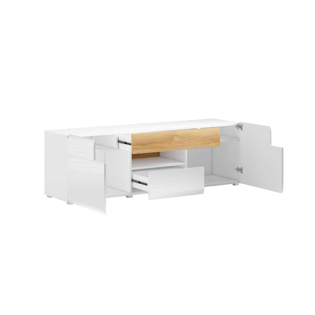 TV STOLÍK Jules Biela a drevo - biela, kompozitné drevo (159/47/39cm) - Petits-meubles