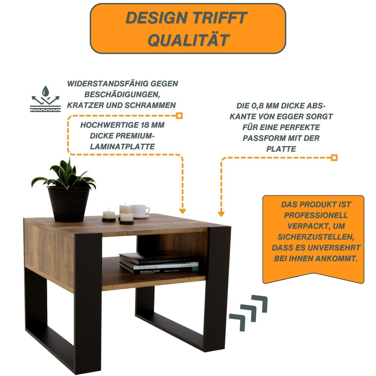 COUCHTISCH Karo65 65/45/53,6 - Schwarz/Braun, Holzwerkstoff (53/65/45cm) - RAUMHIRSCH FURNITURE