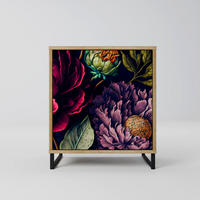 SIDEBOARD BLOOMING ELEGANCE, Eichefarben, 57,5x42x67,5 cm, Schwarze Metall-Rahmenfüße - Eichefarben/Multicolor, Holzwerkstoff/Metall (57.5/67.5/42cm) - SpaceRebels