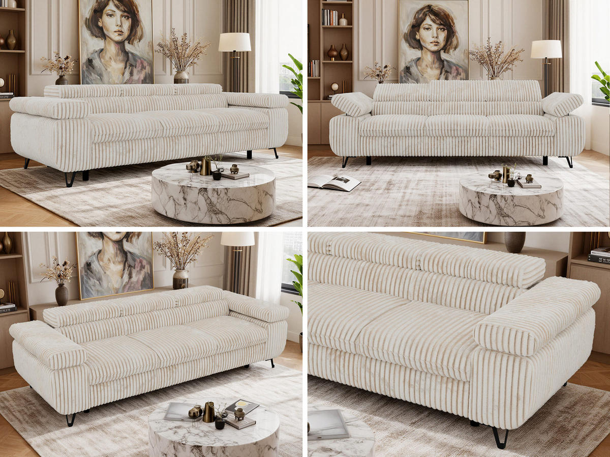 TŘÍMÍSTNÁ POHOVKA PETER 3 - Béžová Manšestr - černá/krémová, kov/textil (262/76/99cm) - MKS