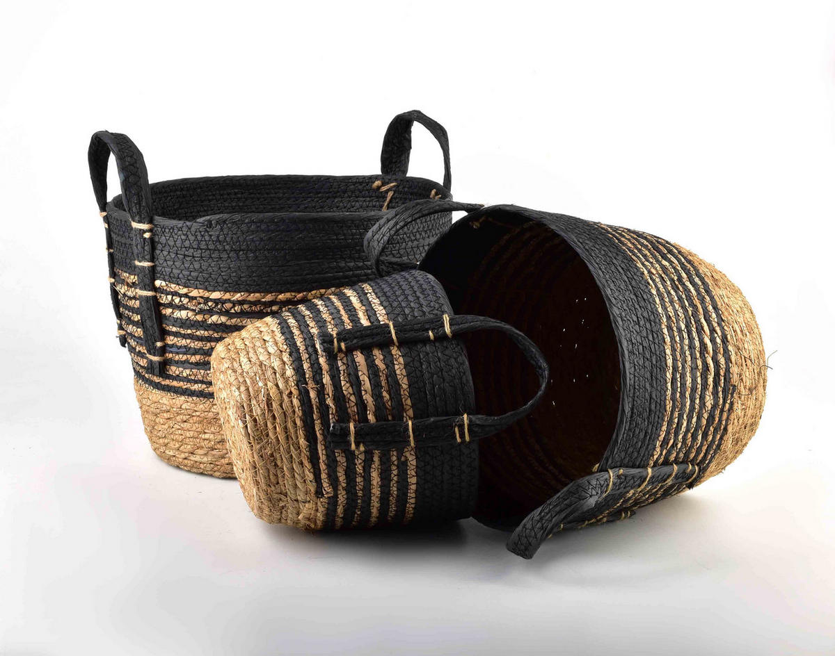 KORB Bali 3er Set schwarz 30/30/26 cm Seegras - Schwarz, Naturmaterialien/Kunststoff (30/26/30cm) - Mondex