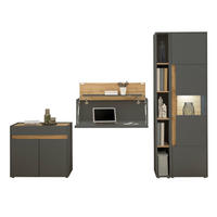AKTENSCHRANK Set 4-teilig grau matt, Eiche Wotan 290 cm, Büromöbelkombination mit Sekretär und viel Stauraum - Eiche Wotan/Schwarz, Glas/Holzwerkstoff (290/200/40cm) - Furn.Design