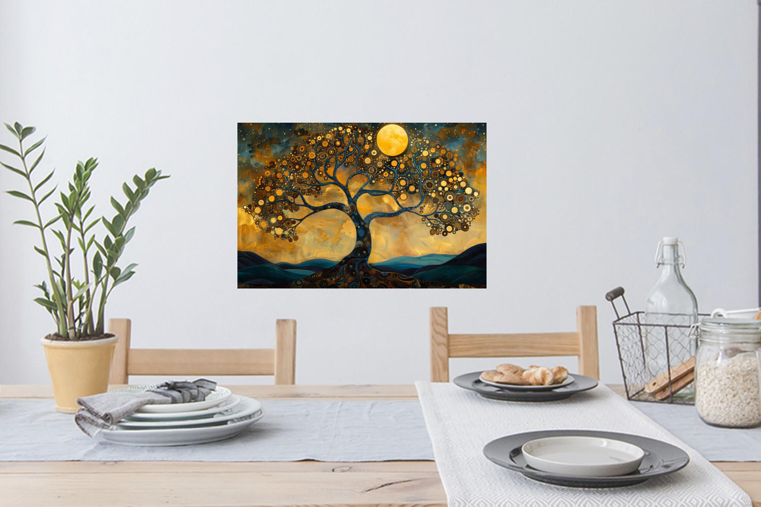 WANDTATTOO Baum - Mond - Blumen - Gold - Kunst 60x40 cm - Orange, Kunststoff (60/40/0.1cm) - MuchoWow
