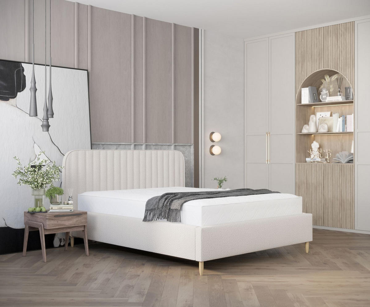 POLSTERBETT Noto Creme 140/200 cm im Chenille-Stoff - Creme/Naturfarben, Holz/Holzwerkstoff (140/200cm) - Maison de Reve