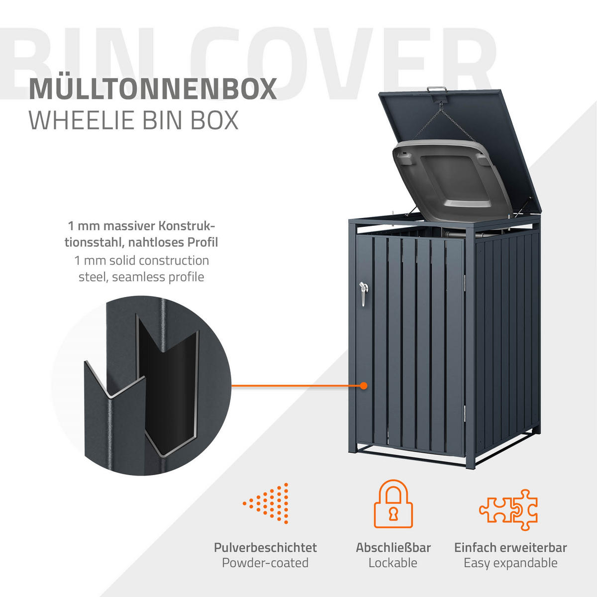 MÜLLTONNENBOX 1er Anthrazit - Anthrazit, Metall (80/116.3/68cm) - ML-DESIGN