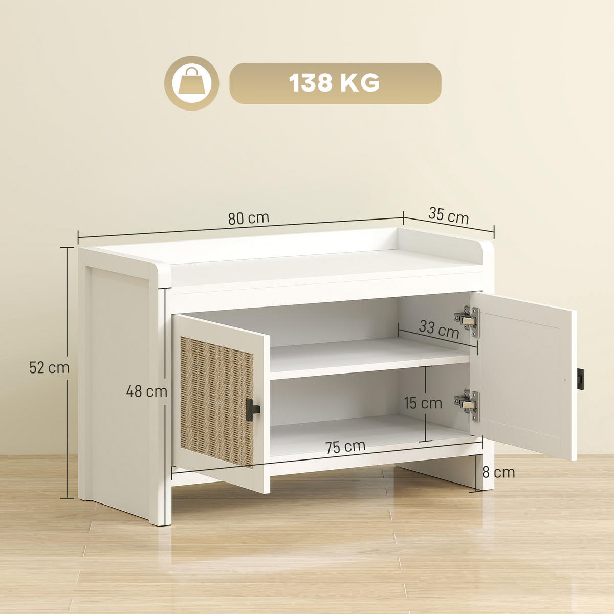 SCHUHBANK Weiß 1 Stück - Weiß, Kunststoff (35/52/80cm) - GiPP