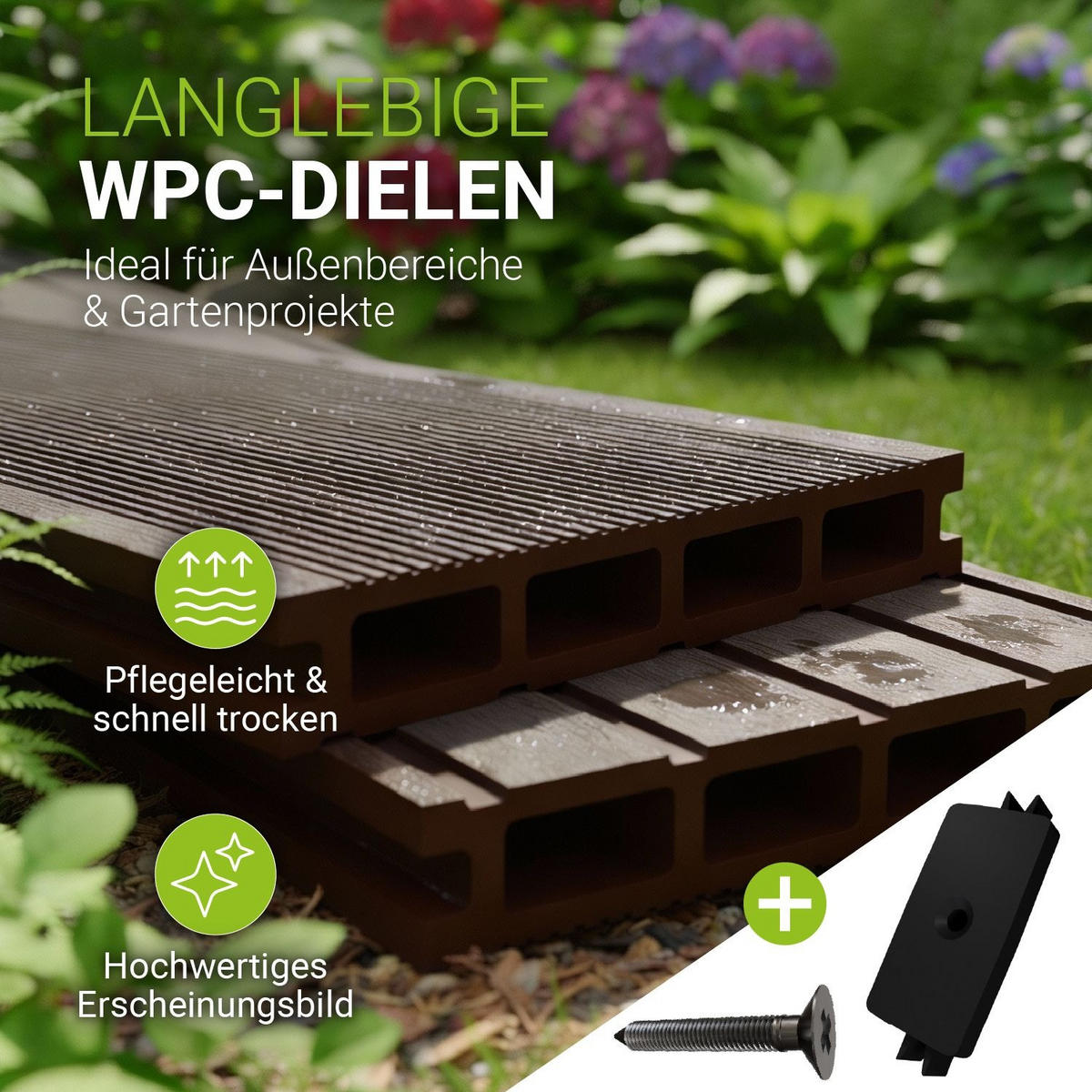 TERRASSENDIELEN WPC Braun 30 m² - Braun, Kunststoff (220/14.6/2.5cm) - Juskys