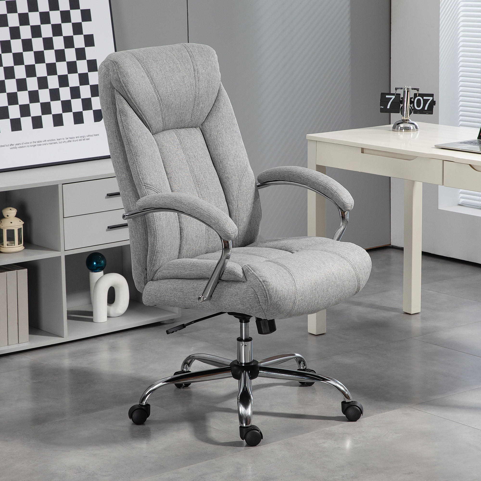 BÜROSTUHL mit Wippfunktion ergonomischer Schreibtischstuhl mit Armlehne - Hellgrau, Kunststoff (78/118/65cm) - Vinsetto