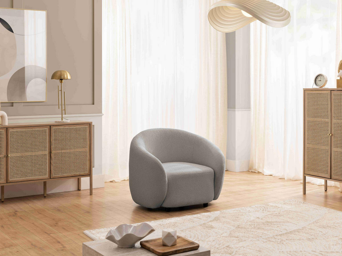 SESSEL Roundi Grau Bouclé - Schwarz/Grau, Holz/Kunststoff (90/76/80cm) - S-Style Möbel