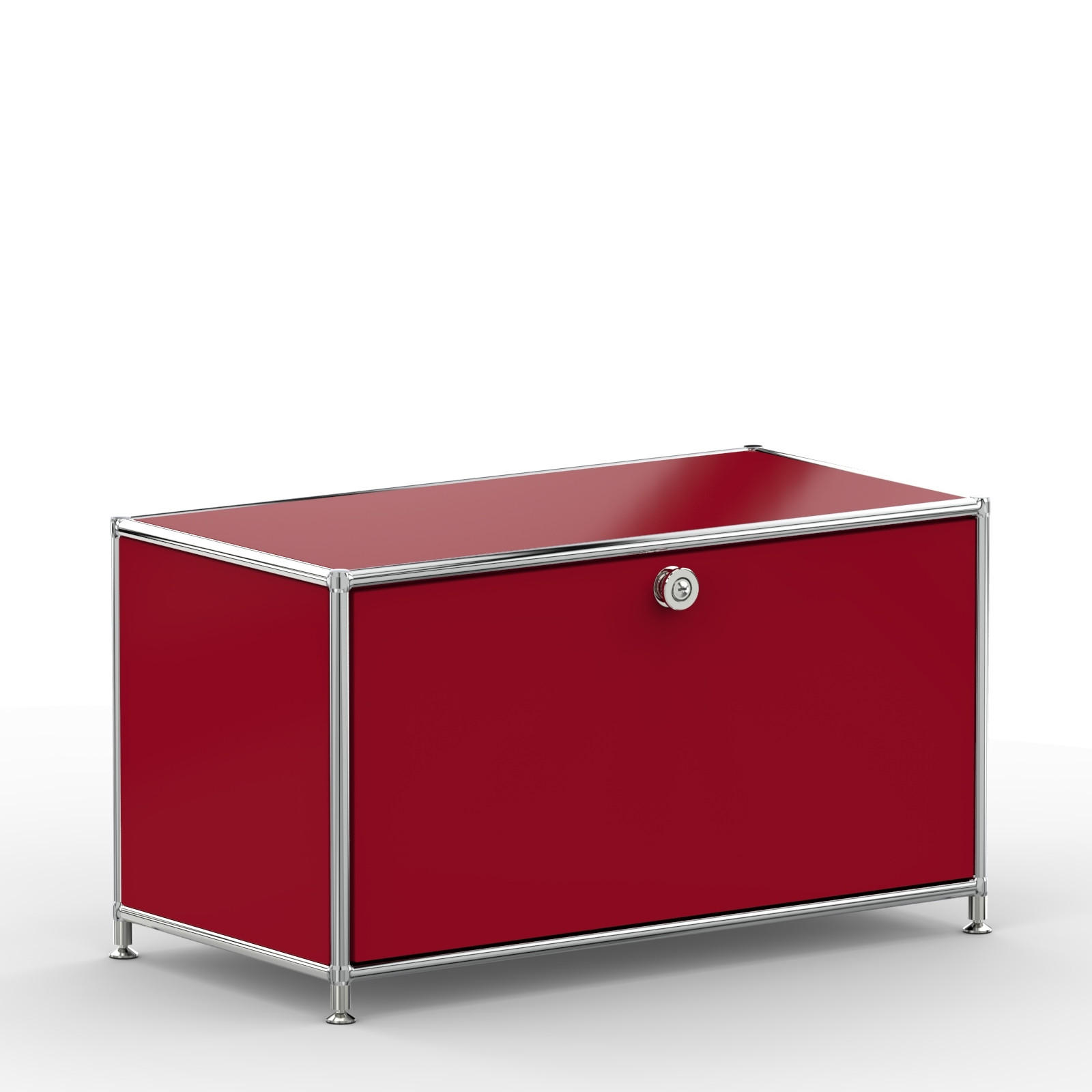 TV Board mit Klappe & Schloss, Breite 77 cm, Rubinrot - Chromfarben/Silberfarben, Metall (40/43/77.2cm) - Versee
