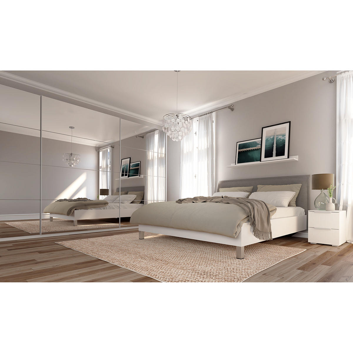 SCHWEBETÜRENSCHRANK - Weiß, Glas/Holzwerkstoff (405/222/68cm) - home24