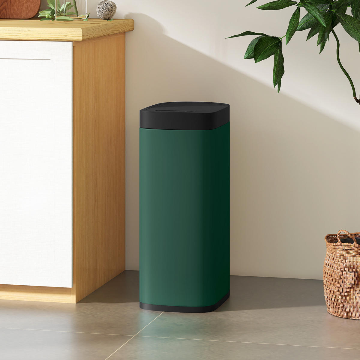 MÜLLEIMER SENSOR 50L BERÜHRUNGSLOS METALL 35,5/26,5/68 CM - Dunkelgrün, Metall (26.5/68/35.5cm) - Rolipo