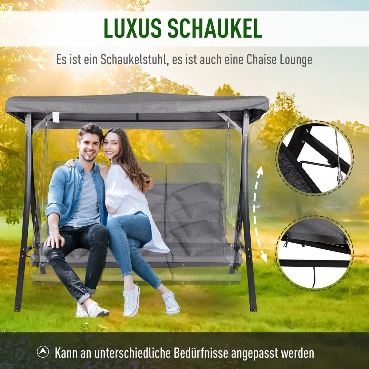 HOLLYWOODSCHAUKEL 3 Sitzer 270 kg - Grau, Metall (200/168/115cm) - LEBENLANG