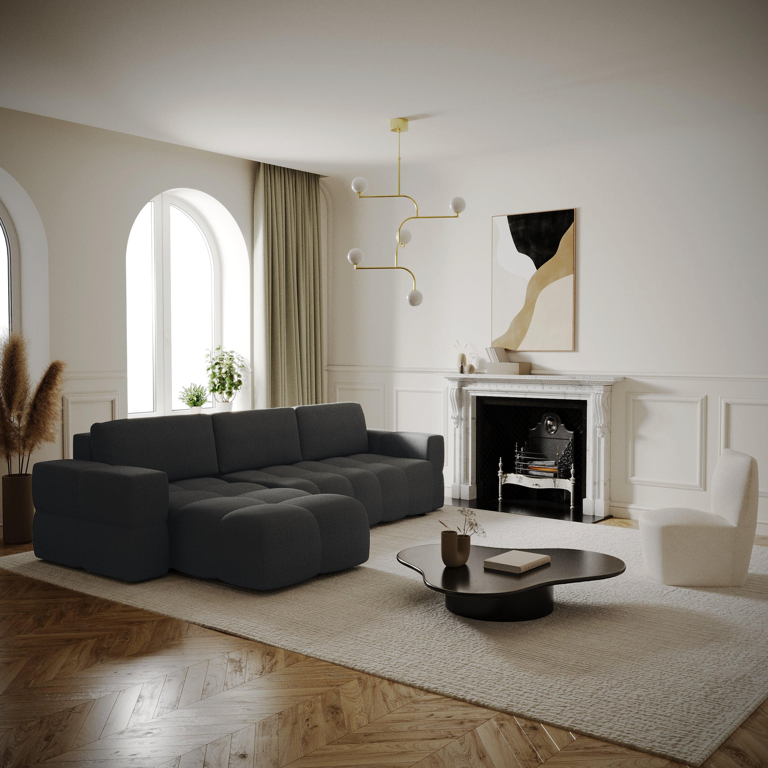 ECKSOFA LINKS Rastergewebe Anthrazitgrau 286cm - Dunkelgrau/Anthrazit, Textil (169/286cm) - Sia Home