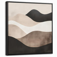 LEINWAND Bilder mit Rahmen - Abstrakt - Landschaft - Wellen - Cremefarben - 50x50 - Cappuccino, Textil (50/50cm) - MuchoWow