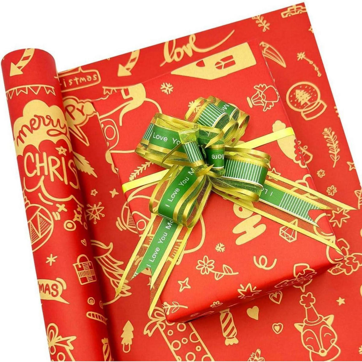 GESCHENKPAPIERROLLE 43 cm x 15 m Rot Kraftpapier Weihnachtsmuster - Rot, Papier (43/1/1500cm)