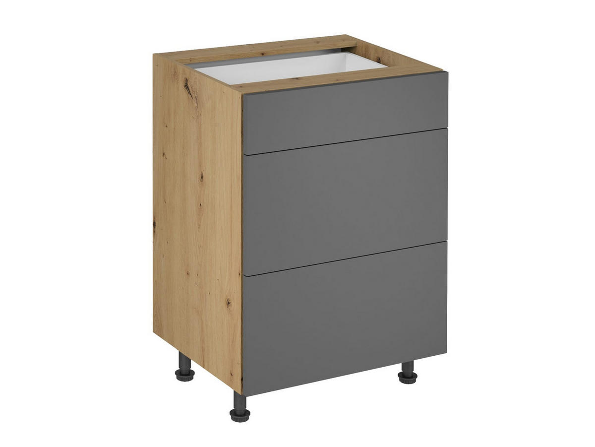 UNTERSCHRANK 60 cm – Nexa D60S3 – Woodline / Push-to-Open Mechanismus - Hellbraun, Holzwerkstoff (60/82/47cm) - ROYAL24_MARKT