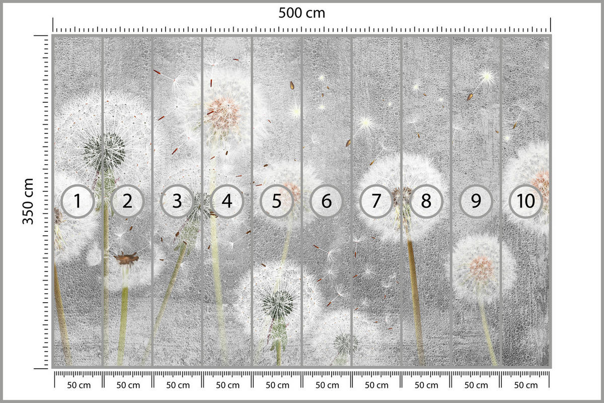 FOTOTAPETE für Schlafzimmer Retro Löwenzahn Beton Minimalistisch 500x350 - Gelb/Weiß, Papier (500/350cm) - Muralo