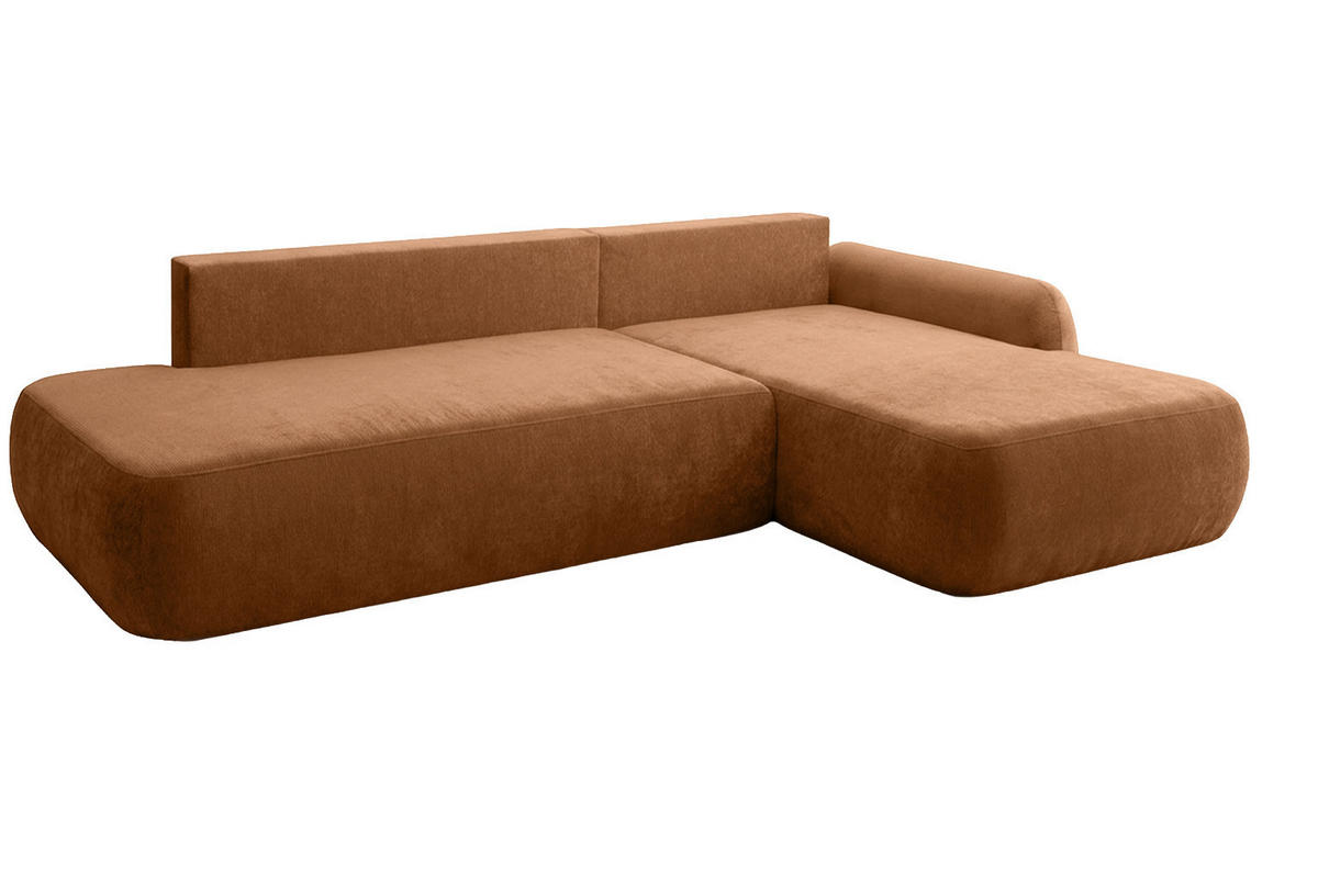 ECKSOFA Mit Schlaffunktion Und Bettkasten, Velvet-Stoff Vena, Honigfarbe, Rechts, HELA I - Honig, Holz (302/184cm) - Kaiser Möbel