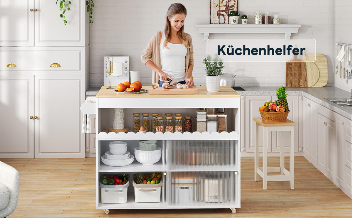 KÜCHENINSEL Natur-Weiß 122/46-69/91 cm - Weiß, Holzwerkstoff (122/91/46cm) - PANGIVO